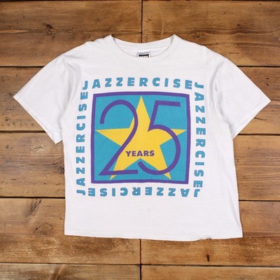 Vintage Tultex T-Shirt XL Herren 90er weiß Jazzercise 25 Jahre Einzelnaht
