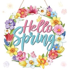 Hello Spring Door Sign Door Wreath Wooden Spring Decor Sign Hollow Flower