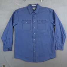 LL Bean Shirt Men Large Tall Sunwashed Canvas Button Workwear Pockets Chore Blue