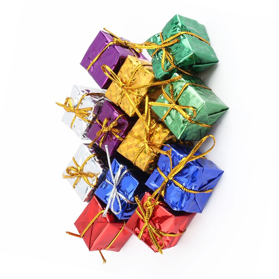 12PCS Mini Boxes Ornaments 6 Colors Christmas Tree Hanging Decor Box