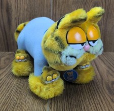 Vintage Dakin 1981 Garfield Plush "My Favorite Slippers" 14" Blue Pajamas Vtg