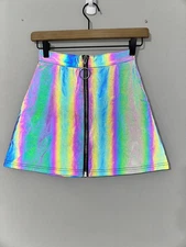 CURRENT MOOD DOLLS KILL NIGHT SAVAGE SIGNALZ REFLECTIVE SKATER SKIRT NWOT SZ XS