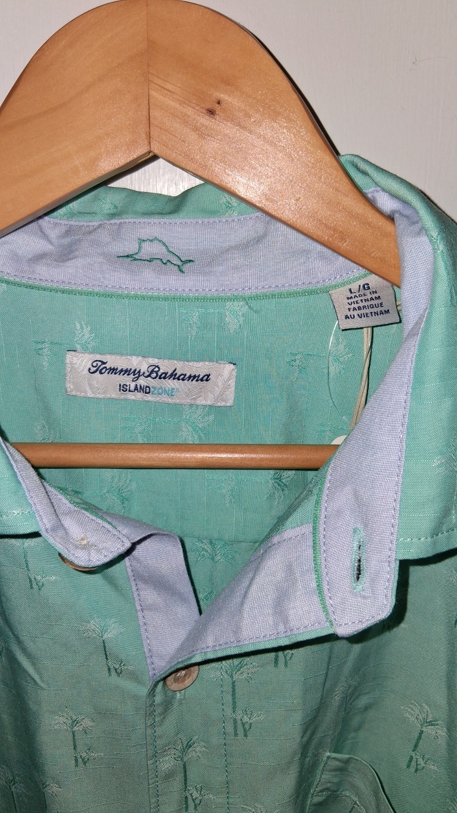 FILA Camicia Tommy Bahama Island Zone Palm Row Kohala Teal da uomo taglia large con bottoni