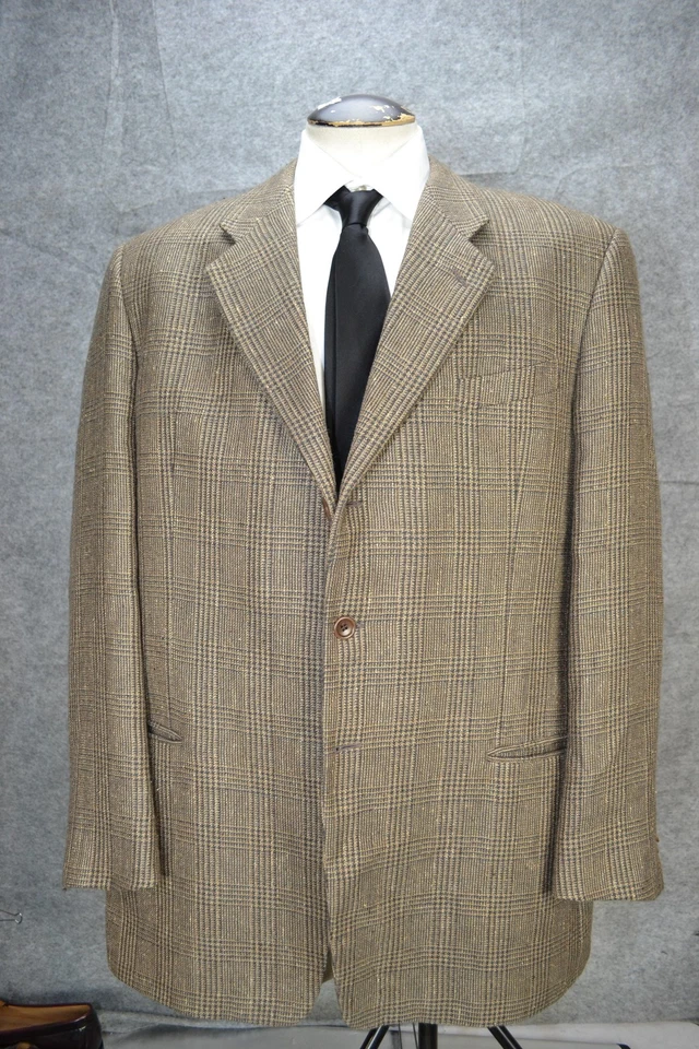 Blazer Armani Collezioni Para Hombres 46L Marrón Glen Lana A Cuadros Alpaca Seda Hecho en Italia Foto 2 de 4