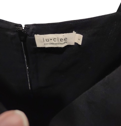 Lu-ciee Black Linen Pencil Dress Minimalist Eco Friendly Beachy Sustainable Sz L - Picture 7 of 9