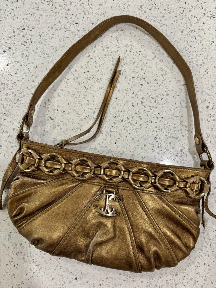 Roberto Cavalli-Just Cavalli-Dorado-Bolso de Hombro-Vintage-Auténtico-Usado Foto 3 de 4