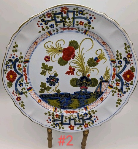 Dinner Plate Garofano Blue Carnation Handpainted 10.5" Vintage Faenza Italy - Picture 5 of 12