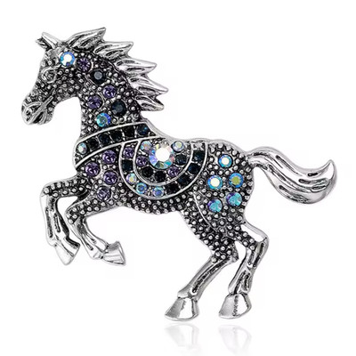 Vintage Style Ornate Horse Brooch Rhinestone Silver Equestrian Pin Jewelry Gift