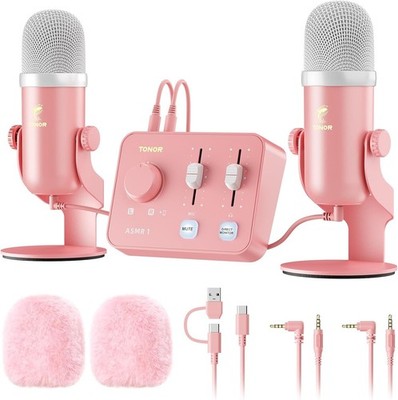 TONOR ASMR Mikrofon Set, Dual Mikrofone mit Audio Interface, USB Kondensator Mikrofon