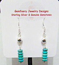 Sterling Silver Natural TURQUOISE Gemstone Dangle Earrings 1311...Handmade USA