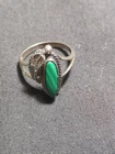 vintage Petite navajo malachite sterling silver Feather ring size 5
