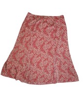 Loft Red/Pink Abstract Floral A-Line Silky Midi Skirt W Side Slit 14 32" Waist