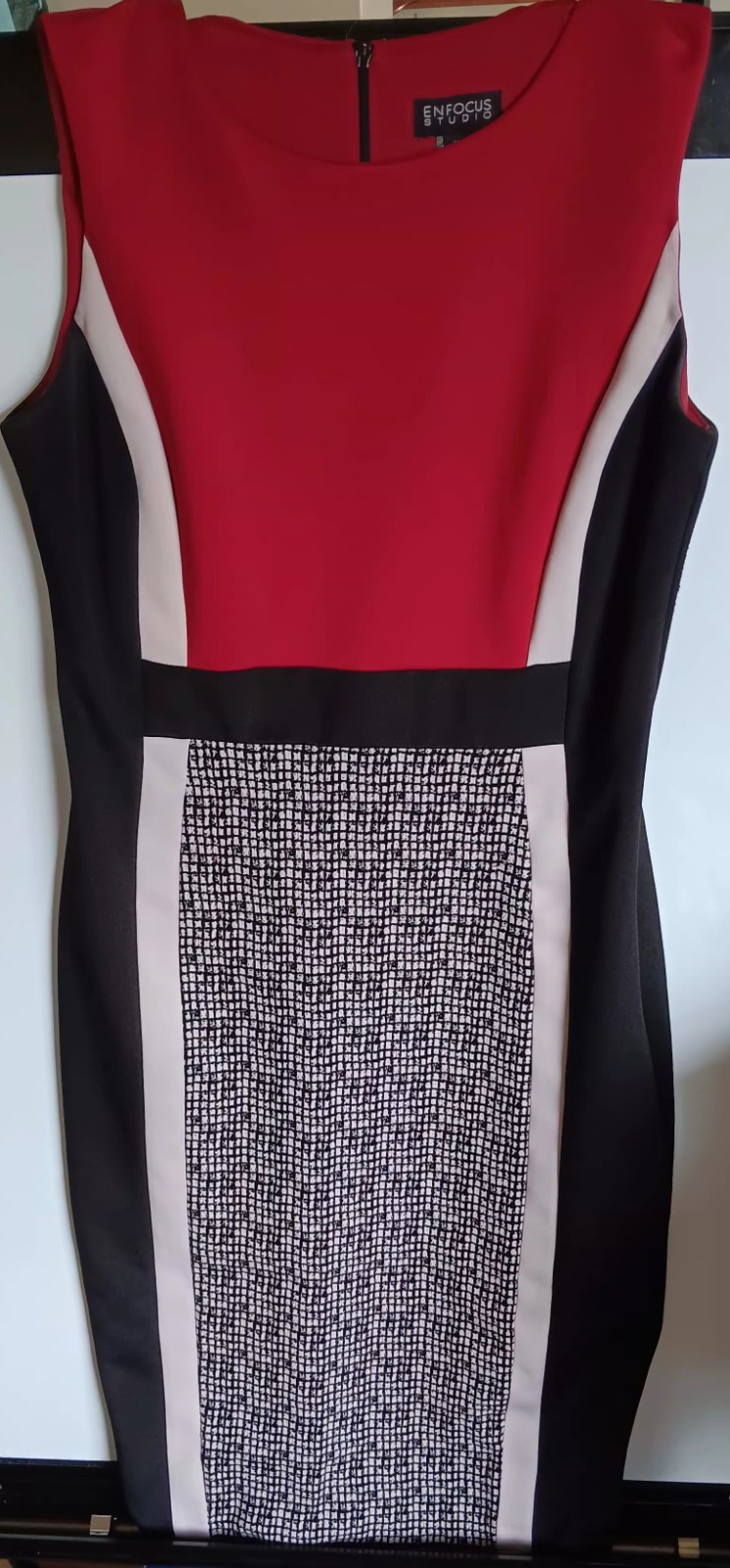 Enfocus Studio Women’s Sleeveless Red Black Colorblock Stretch Dress Size 10