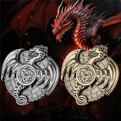 Flying Dragon Design Metal RPG Spinner Die 7in1 Rotating Fidget Dice D4 to D20