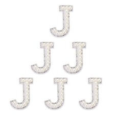 6 Pcs Rhinestone Letters Patches Initial Letters J Self-Adhesive Patches White