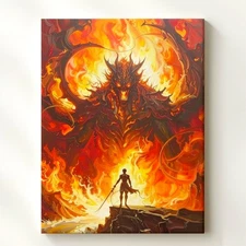 Epic Battle With Fire Beast Canvasfantasy Confrontation Between Light And Chaos