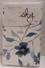 Sky Floral Gracie Euro Pillow Sham Set Blue & White Two Shams 26in x 26in