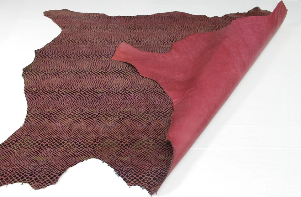 SNAKE PRINT ON WINE Italian Goatskin Goat leather skins 6-8sqf 0.7mm #A6913 - Image 3 of 4
