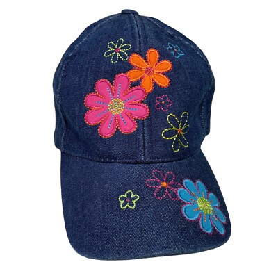 Kid Connection Baseball Cap Dark Denim Jean Embroidered Flower Power