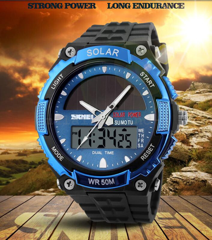 SKMEI Men's Digital Tough Solar Watch Dual Time Sports Military Watch Black 2023