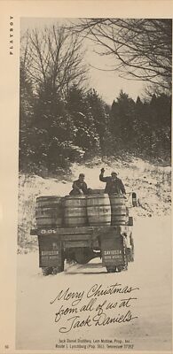 1980 Jack Daniels Christmas PRINT AD Flatbed Truck Whiskey Barrels VTG 80s