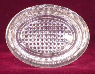 Master Salt Boston US Glass Oval Square Grid Base EAPG Antique  #42 As Is
