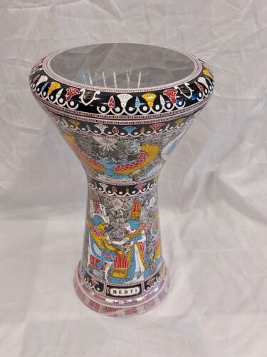 Egyptian Aluminum Inlaid Drum-Tabla-Dumback Plastic Head Pharaoh 18" X 11" Order - Picture 1 of 6