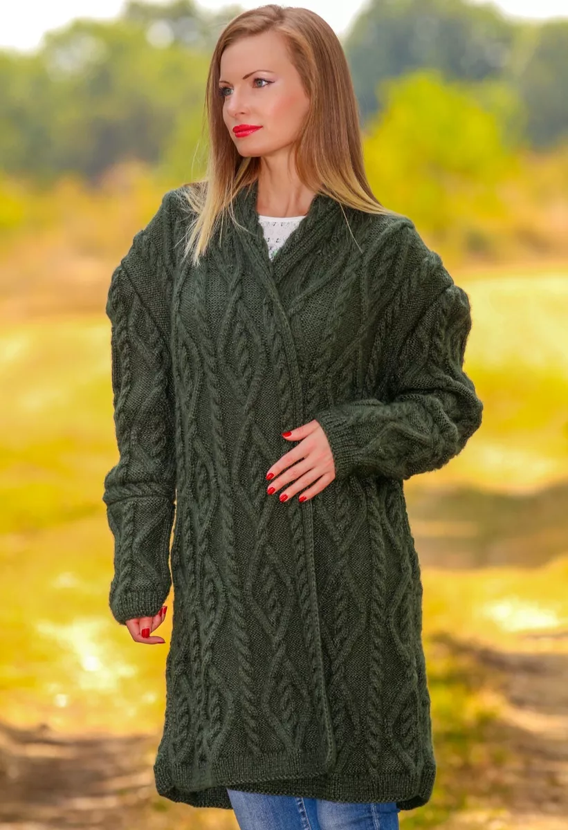 Green mohair cheap cardigan