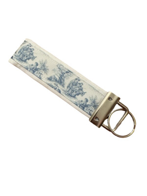Blue Toile Key Chain, Toile Key Fob, Keychain Blue Toile White Background