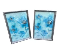 ELICO LTD Framed Art PANSY Blue Silver Frame Pair (Set of 2) PLA820 Pair Decor