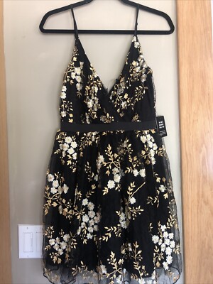 Express Black Floral Dress Embroidered Size 4
