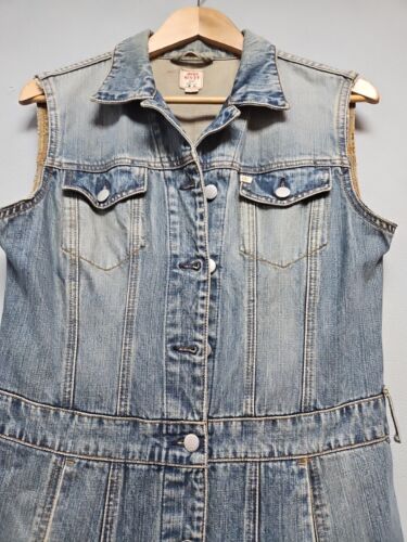 Y2K Retro Miss Sixty Dark Blue Distressed Denim Sleeveless Jacket Dress Size L - Picture 2 of 18