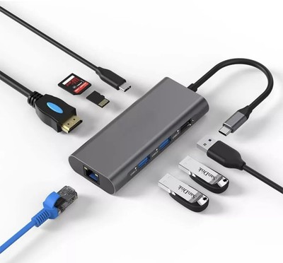 8 In 1 Multiport USB-C Hub Type C To USB 3.0 4K HDMI Adapter  Macbook Pro / Air
