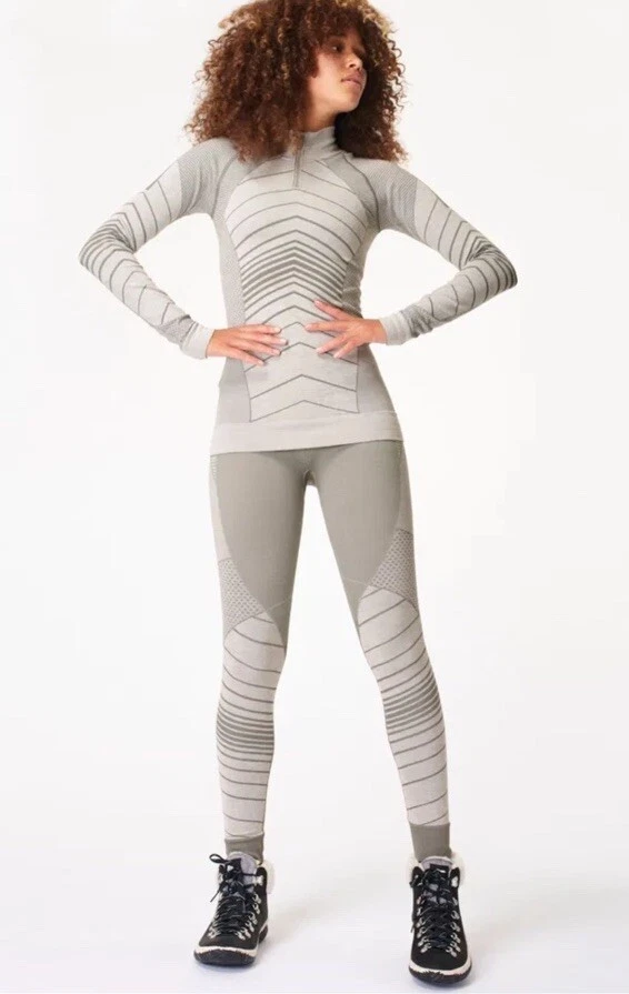 Sweaty Betty Merino Seamless Base layer Set Top & Leggings XS Grey