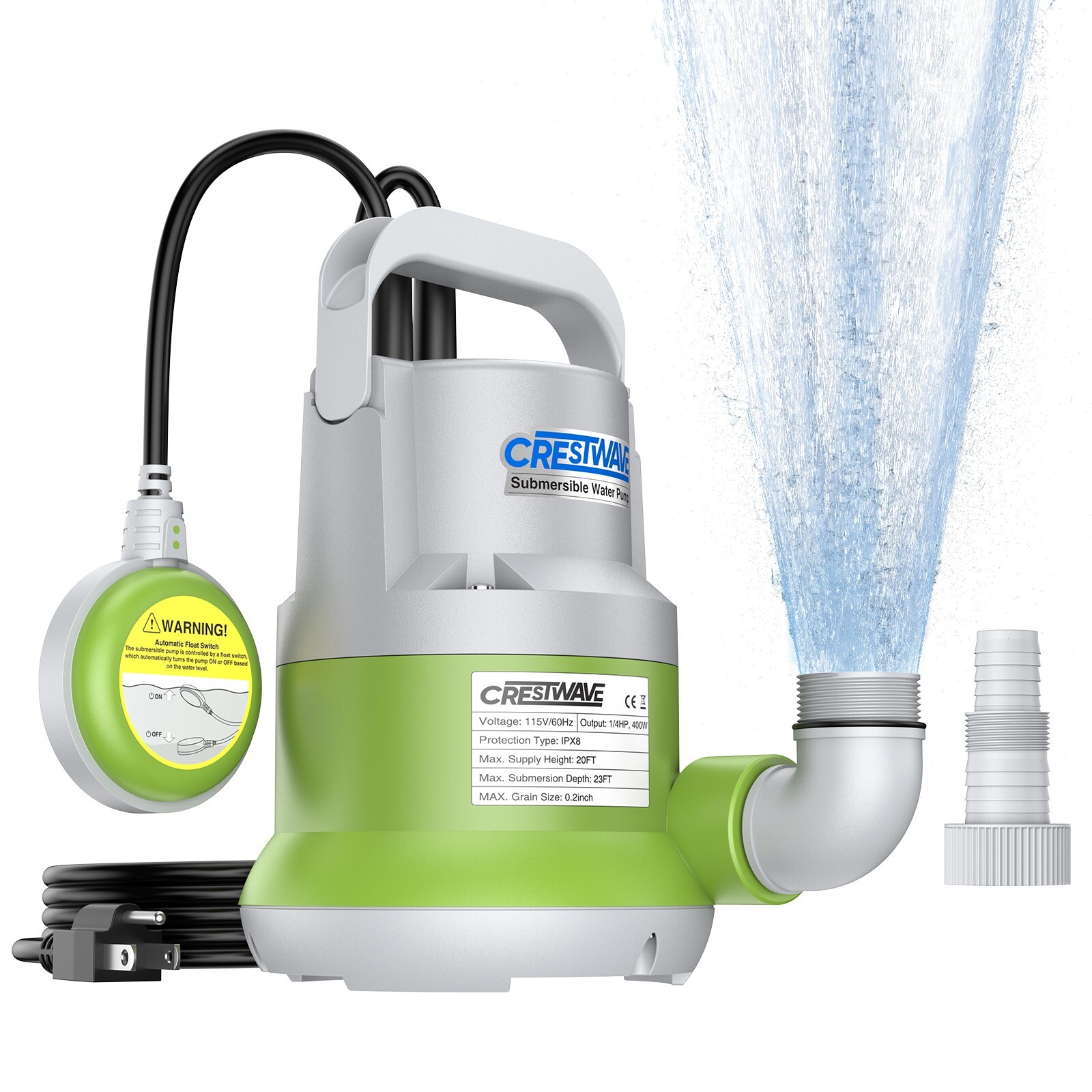 1/4HP Submersible Water Pump 1585GPH with Float Switch for Pools Puddles Sump Drainage