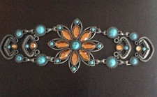 Western Style Floral Turquoise Jeweled Scarf Holder Belt Buckle