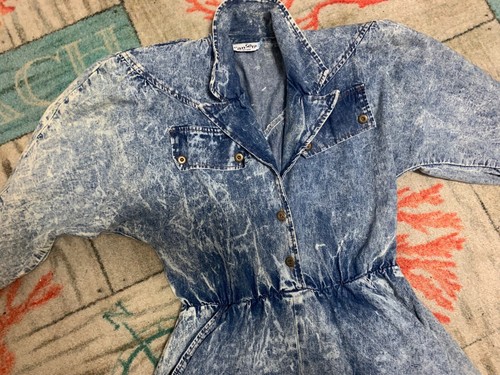 Stone Washed Bleached Boho Hippy Vintage 80’s Retro Women’s Size 8 Denim Dress - 第 1/12 張圖片