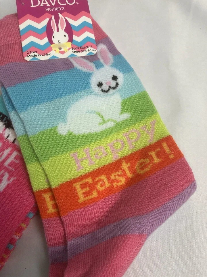 Женские Davco счастливый пасхальный кролик экипажа носки размер обуви 4-10,5 новый 2 пары - Изображение 2 из 4