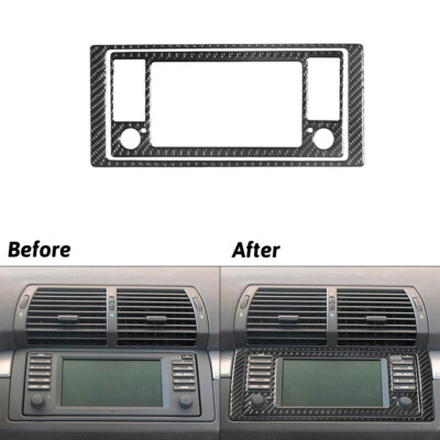 2Pcs Carbon Fiber Console GPS Navigation Panel Cover Trim For BMW X5 E53 2000-06