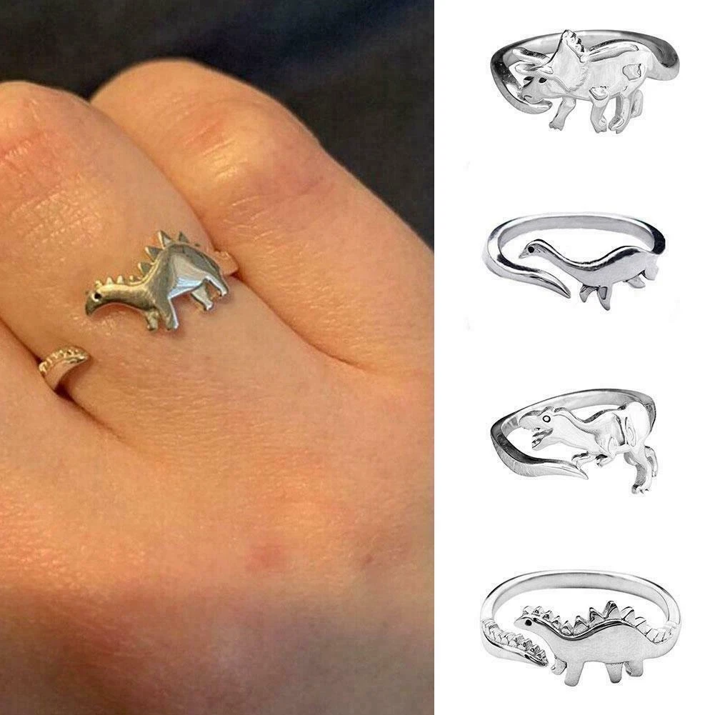 1 Creative Dinosaur Ring Adjustable Alloy Ring Cute Silver Best Rings Gift P8Z4