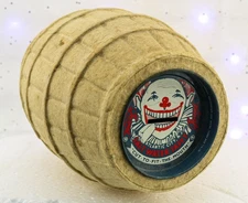 Vintage James Bank • Atlantic City Saltwater Taffy Paper Mâché Barrel Clown Bank