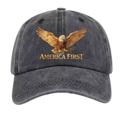 Unisex AMERICA FIRST Golden Eagle Dad Hat-Vintage Washed Patriotic Cap Gift