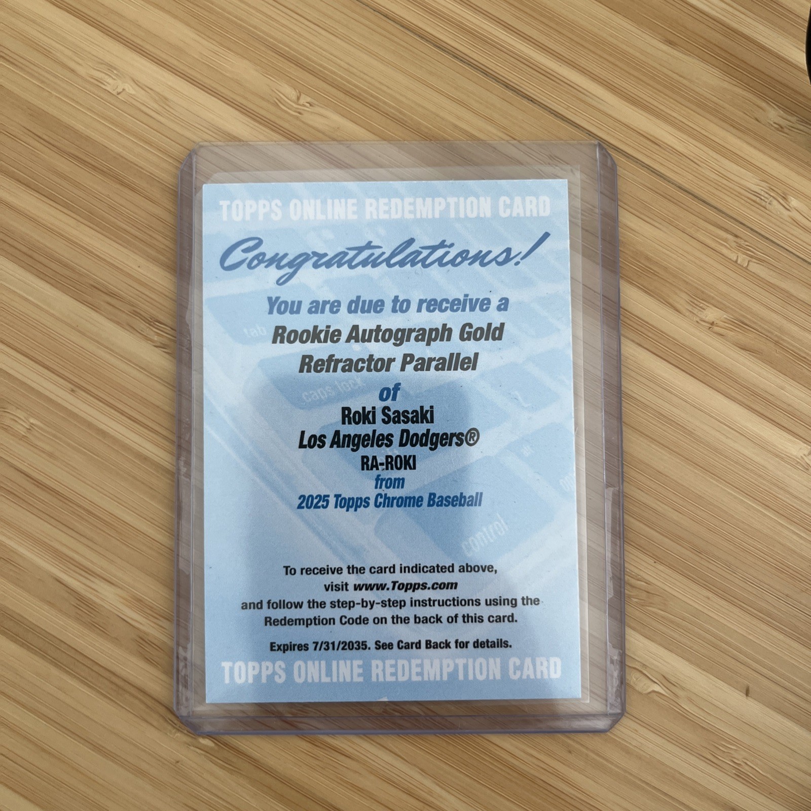 2025 Topps Chrome Baseball Roki Sasaki Rookie Auto Gold Refractor /50 Redemption