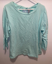 HC LA Womens XL Top Stretch open back 3/4 sleeves aqua blue USA made