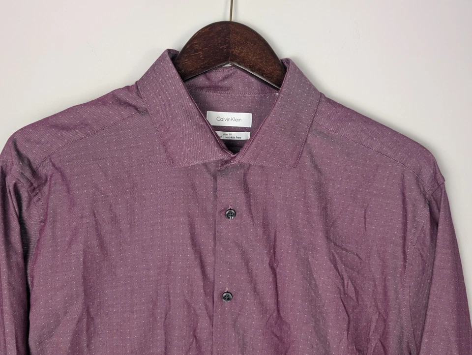 Calvin Klein Men’s Dress Shirt Size 17, 17.5 Purple Slim Fit Wrinkle Free XL - Image 3 of 4