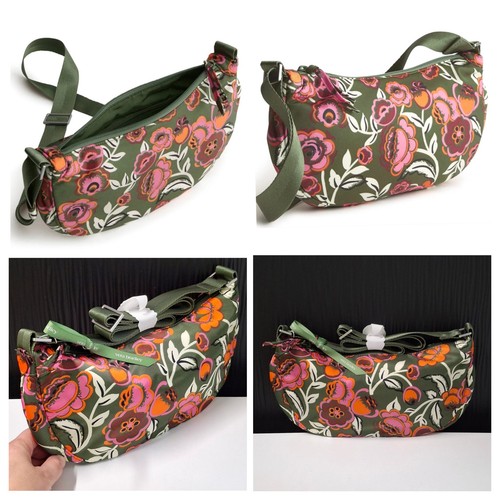 Vera Bradley Nylon Springbrook Sling Crossbody Bag Bubbly Flowers Green