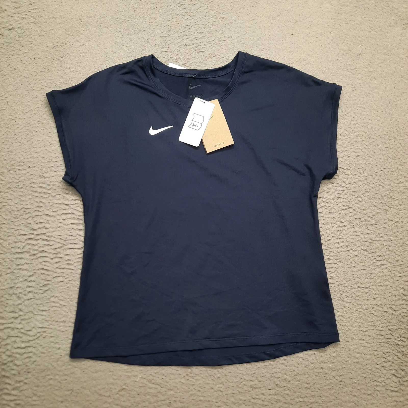 Nike Court Victory Tennis Shirt Top Women Medium Navy Blue Short Sleeve DV3495