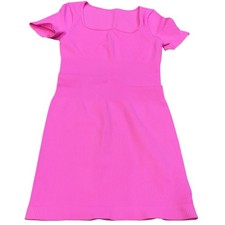 OQQ Women "Barbie" Pink Ribbed Square Neck Short Sleeve Bodycon Mini Dress Small