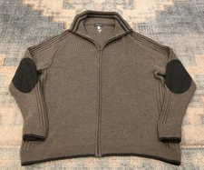 Ibex Full Zip Brown 100% Merino Wool Knit Sweater - Men's Large