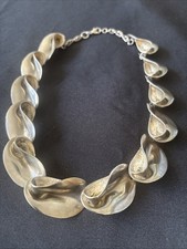 Beautiful MCM Silver Tone Statement Modernist Brutalist Necklace 19"